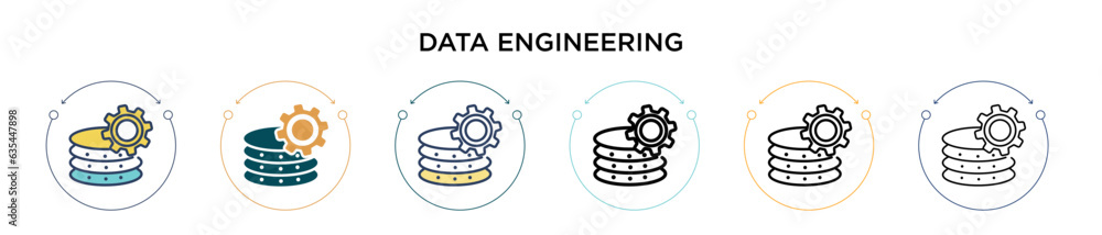 Poster data engineering icon in filled, thin line, outline and stroke style. vector illustration of two col