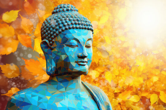 Golden glowing buddha statue in meditation, generative AI
