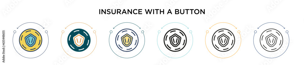 Poster insurance with a button icon in filled, thin line, outline and stroke style. vector illustration of 