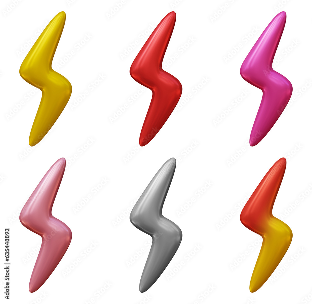 Poster set of lighting bolt icon in 3d rendering isolated on transparent background for electrical, thunder