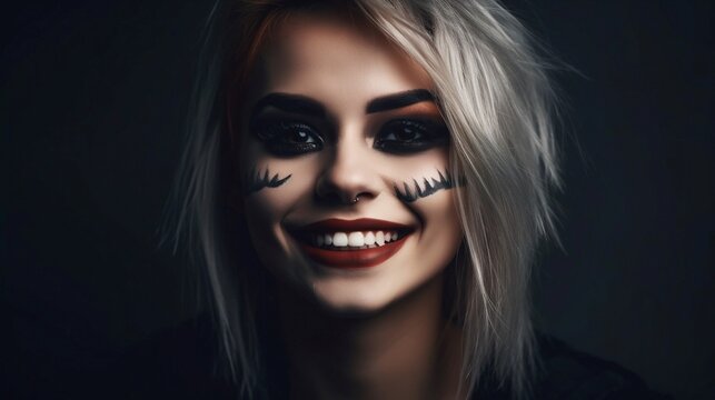 Portrait of a girl in helloween makeup. Generative AI.