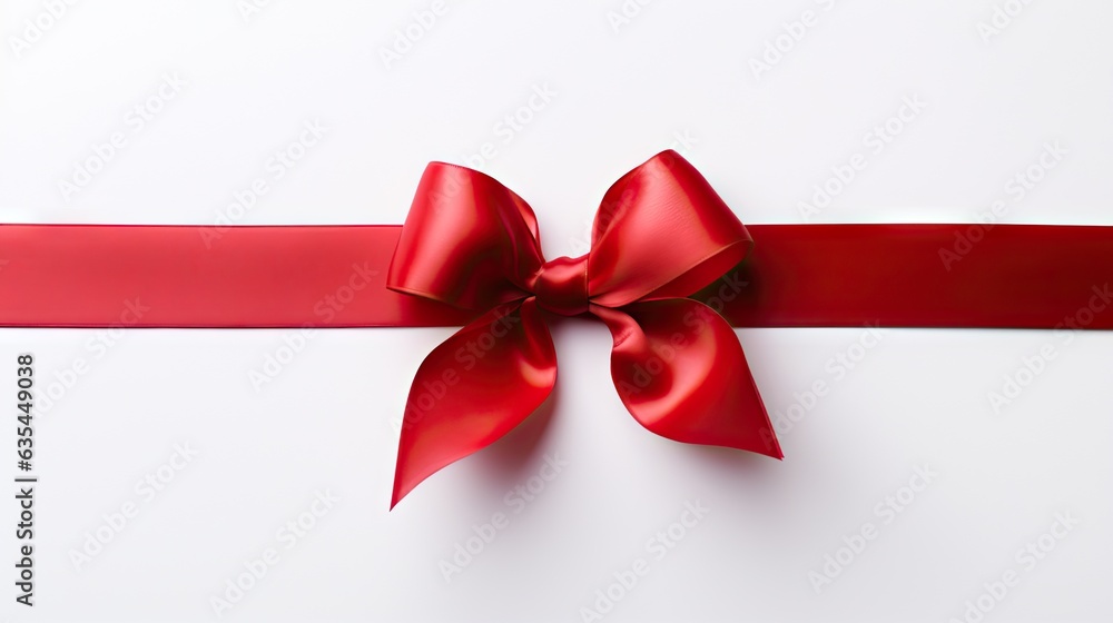 Poster red ribbon bow isolated on white background created with generative ai technology