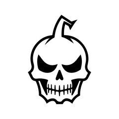 Pumpkin skull silhouette, isolated on white background. Halloween silhouette black skull logo - for scary design or decor. Tattoo design. Vector illustration, traditional Halloween decorative element