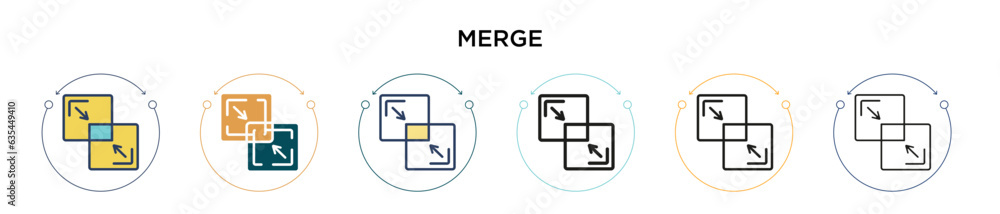 Poster merge icon in filled, thin line, outline and stroke style. vector illustration of two colored and bl
