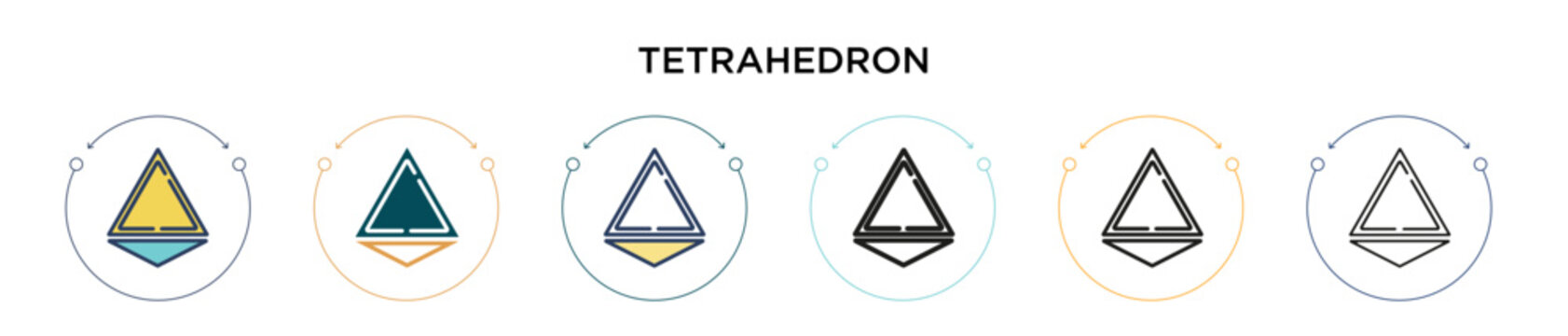 Tetrahedron icon in filled, thin line, outline and stroke style. Vector illustration of two colored and black tetrahedron vector icons designs can be used for mobile, ui, web