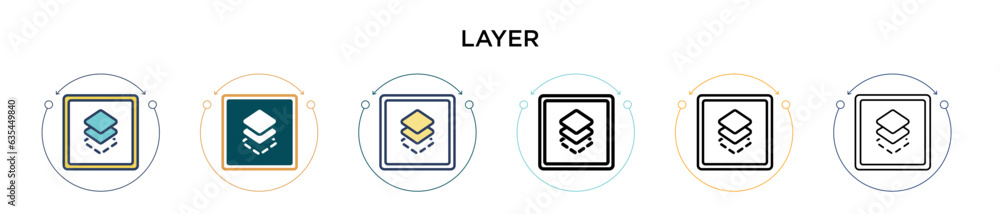 Poster layer icon in filled, thin line, outline and stroke style. vector illustration of two colored and bl
