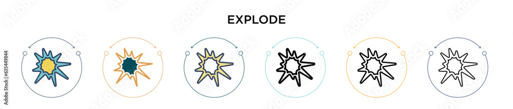 Poster explode icon in filled, thin line, outline and stroke style. vector illustration of two colored and 