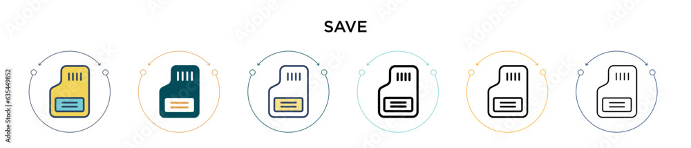 Poster save icon in filled, thin line, outline and stroke style. vector illustration of two colored and bla