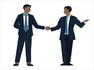 flat character design, vector illustration, business dealing concept, businessman doing agreement, 2 people shaking hand , isolated on white background
