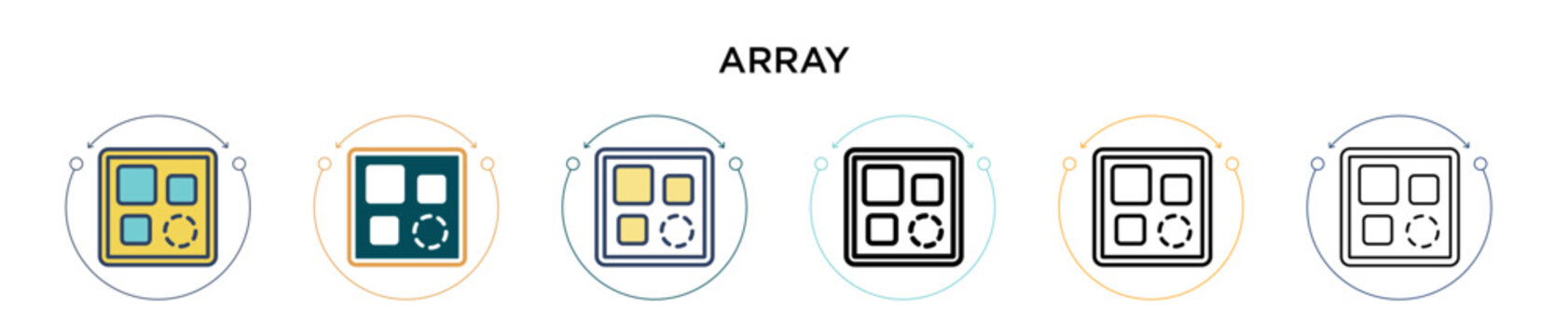 Array icon in filled, thin line, outline and stroke style. Vector illustration of two colored and black array vector icons designs can be used for mobile, ui, web