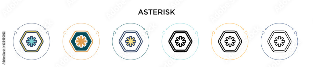 Poster asterisk icon in filled, thin line, outline and stroke style. vector illustration of two colored and
