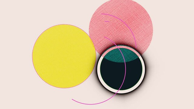 risograph aesthetic 60s 70s retro animation circles and shapes moving around. Classic seamless old fashioned video