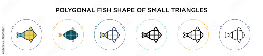 Poster polygonal fish shape of small triangles icon in filled, thin line, outline and stroke style. vector 
