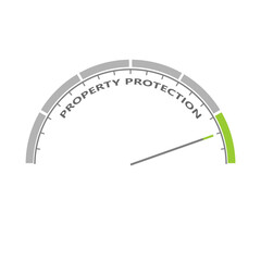 Home security and property protection concept. Instrument scale with arrow. Colorful infographic gauge element.