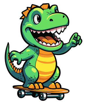 Cooler gr&uuml;ner Dinosaurier T-Rex mit Skateboard ist am Skaten - F&uuml;r Skater und Skateboard-Fahrer