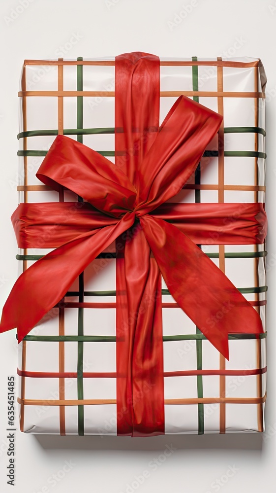 Poster gift box with ribbon isolated on background created with generative ai technology