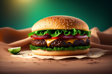 hamburger on green background
