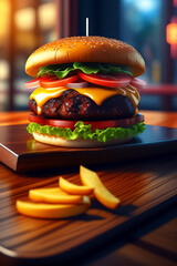 hamburger and fries