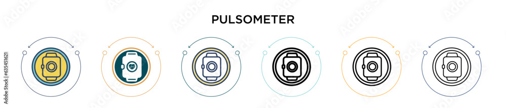 Poster pulsometer icon in filled, thin line, outline and stroke style. vector illustration of two colored a