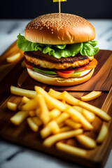 hamburger and fries