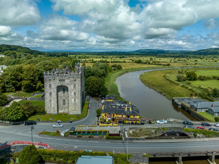 Aerial view of Bunratty Castle  large 15th-century tower house in County Clare in Ireland guarding...