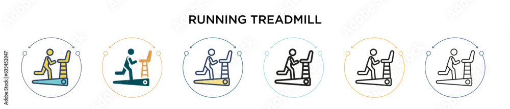 Poster running treadmill icon in filled, thin line, outline and stroke style. vector illustration of two co