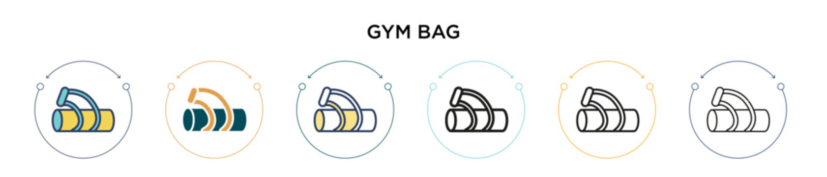 Gym bag icon in filled, thin line, outline and stroke style. Vector illustration of two colored and black gym bag vector icons designs can be used for mobile, ui, web