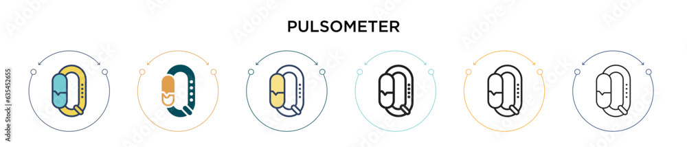 Poster pulsometer icon in filled, thin line, outline and stroke style. vector illustration of two colored a
