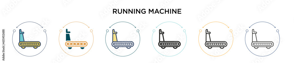 Poster running machine icon in filled, thin line, outline and stroke style. vector illustration of two colo