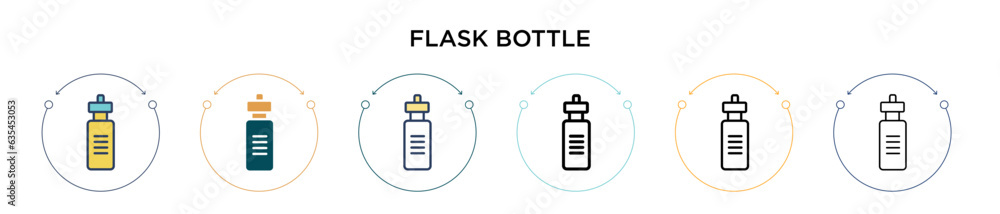 Poster flask bottle icon in filled, thin line, outline and stroke style. vector illustration of two colored
