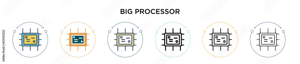 Poster big processor icon in filled, thin line, outline and stroke style. vector illustration of two colore
