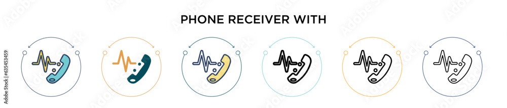 Poster phone receiver with signal icon in filled, thin line, outline and stroke style. vector illustration 