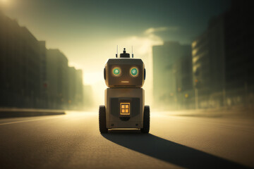Naklejka premium A small 3D robot that collects information and statistics about the urban environment