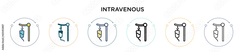 Poster intravenous icon in filled, thin line, outline and stroke style. vector illustration of two colored 