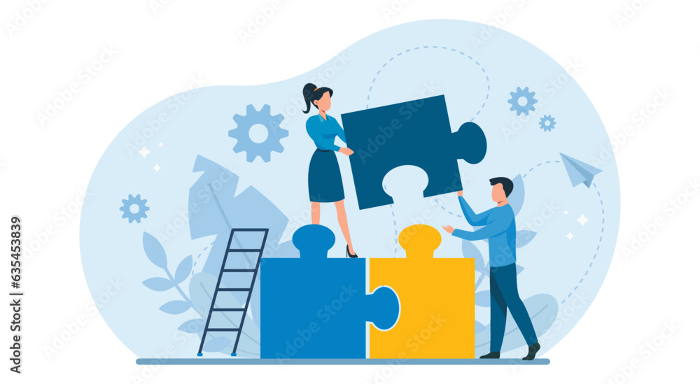 Wall mural teamwork concept. vector of businesspeople solving a problem in a team.