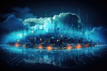 Fototapeta premium Cloud computing transfer big data on internet. futuristic digital technology .Generative AI