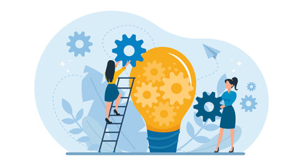 Vector of businesswomen working on a successful strategy to create a new startup