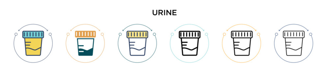 Urine icon in filled, thin line, outline and stroke style. Vector illustration of two colored and black urine vector icons designs can be used for mobile, ui, web