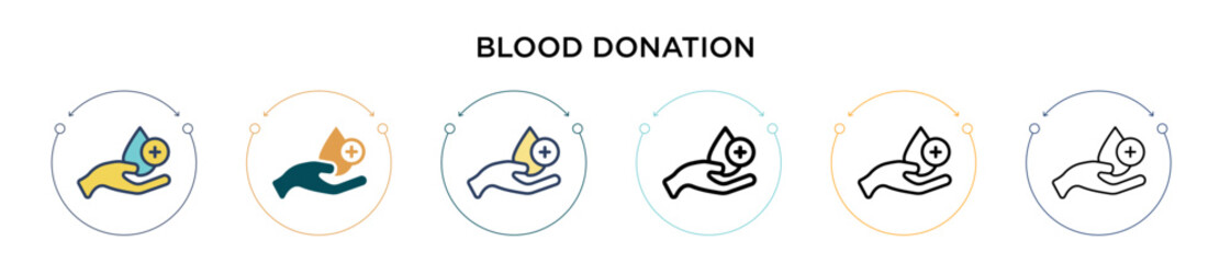 Blood donation icon in filled, thin line, outline and stroke style. Vector illustration of two colored and black blood donation vector icons designs can be used for mobile, ui, web - obrazy, fototapety, plakaty