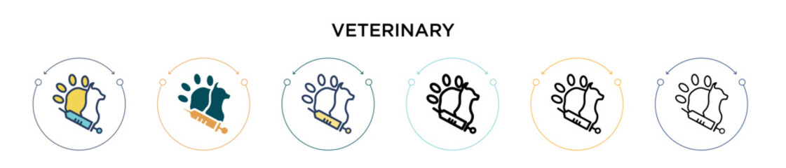 Veterinary icon in filled, thin line, outline and stroke style. Vector illustration of two colored and black veterinary vector icons designs can be used for mobile, ui, web