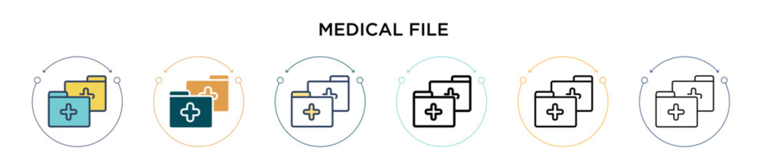 Medical file icon in filled, thin line, outline and stroke style. Vector illustration of two colored and black medical file vector icons designs can be used for mobile, ui, web