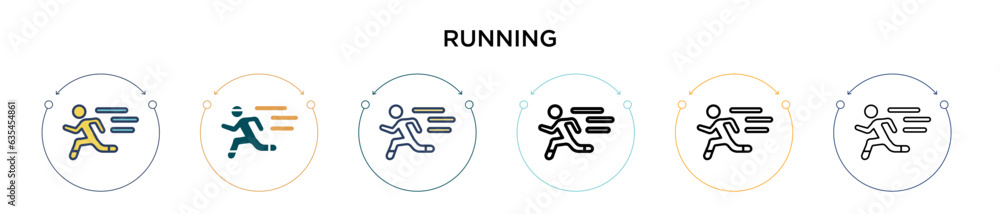 Poster running icon in filled, thin line, outline and stroke style. vector illustration of two colored and 