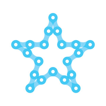 Vector star created from blue bike chain. Isolated on white background.