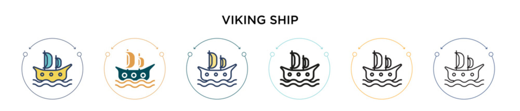 Viking ship icon in filled, thin line, outline and stroke style. Vector illustration of two colored and black viking ship vector icons designs can be used for mobile, ui, web