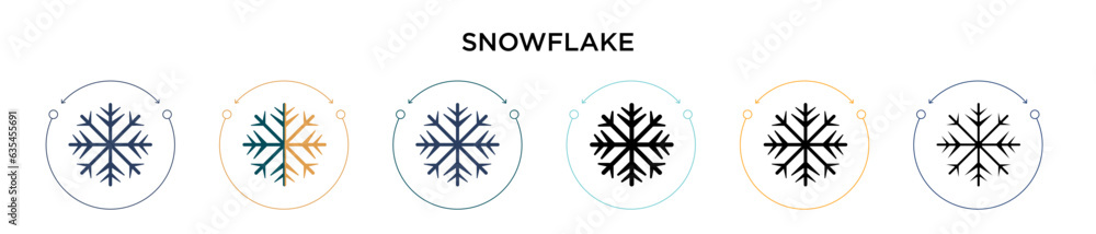 Poster snowflake icon in filled, thin line, outline and stroke style. vector illustration of two colored an