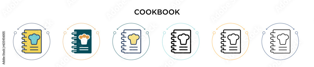 Poster cookbook icon in filled, thin line, outline and stroke style. vector illustration of two colored and