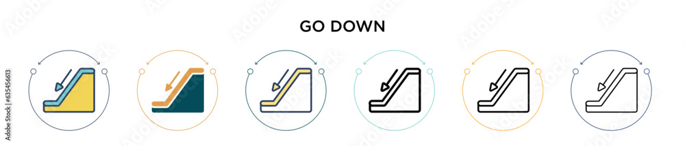 Poster go down icon in filled, thin line, outline and stroke style. vector illustration of two colored and 