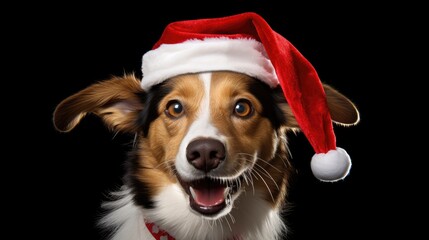 Cute dog in santa hat created with Generative AI technology