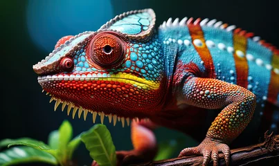 Foto auf Alu-Dibond Exotic Chameleon Lizard Closeup: Nature's Vibrant Palette © Bartek
