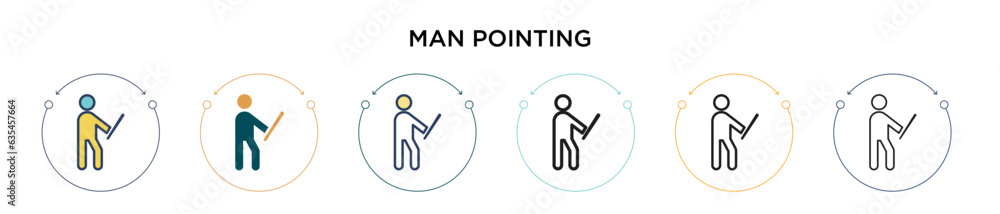 Poster man pointing icon in filled, thin line, outline and stroke style. vector illustration of two colored